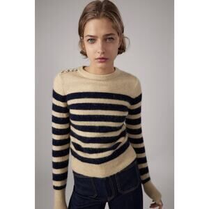 Zara wool alpaca blend stripe sweater rhinestone buttons M
